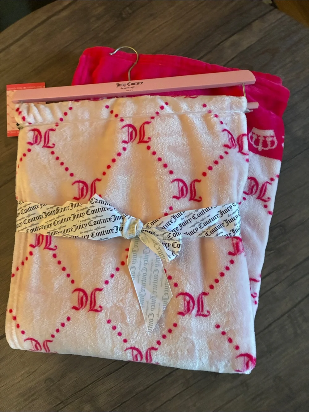 Juicy Couture Light Pink & Hot Pink Logo Plush Throw Blanket